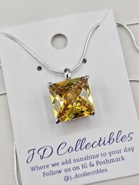 Swarovski Crystal Elements Silver Statement Necklace Yellow Citrine 23.5 inch